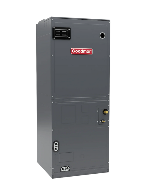 Goodman central air conditioning or heat pump indoor air handler, labeled with the red Goodman logo.