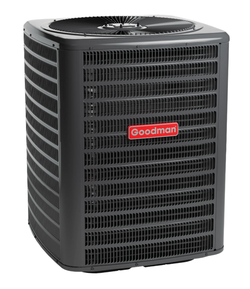 Goodman central Air Conditioner outdoor condenser unit, labeled with the red Goodman logo.